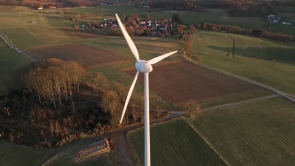 Aerial Footage Large White Wind Turbine North Rhine Westphalia Germany — Stockvideo