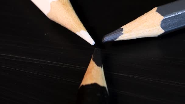 Macro Shot White Gray Black Crayons Forming Triangle Grayscale Concept — Wideo stockowe