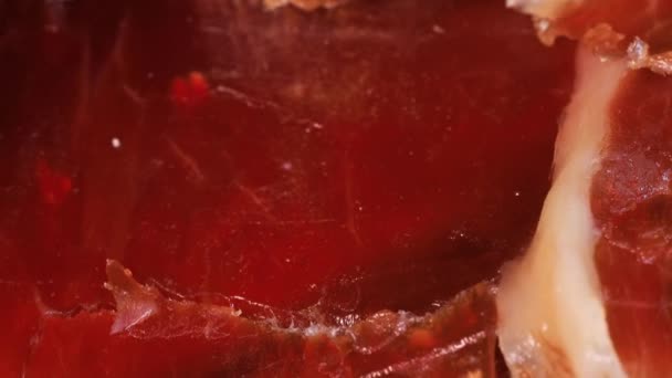 Top Quality Luxury Ham Close View Macro Shot Jamn Ibrico — Stock video