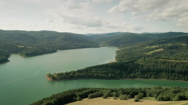 Aerial Birds Eye Drone Moving Forward Shot Lake Created Water — Vídeo de Stock
