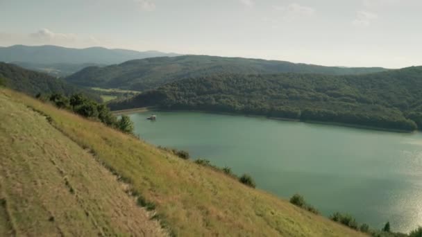Aerial Drone Moving Forward Shot Water Dam Starina Eastern Slovakia — Stockvideo