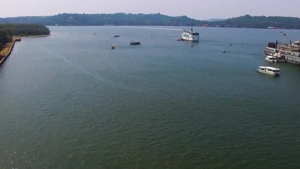 Drone Flying Panjim River North Goa India — стоковое видео