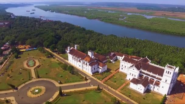 Een Drone Vliegt Old Goa Feest Het Zuiden Van Goa — Stockvideo