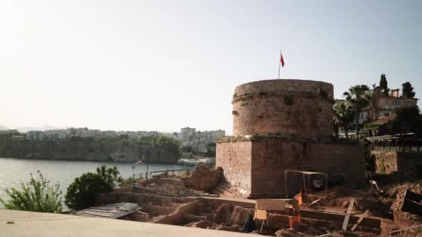 Resti Conservati Una Torre Guardia Turca Nemici Antalya — Video Stock