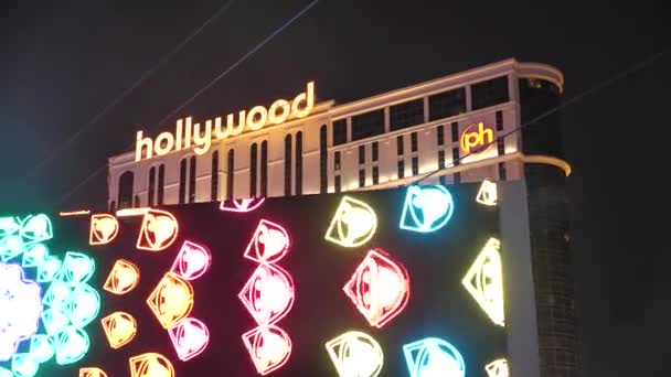 Las Vegas Usa Natten Planet Hollywood Hotel Casino Och Färgglada — Stockvideo