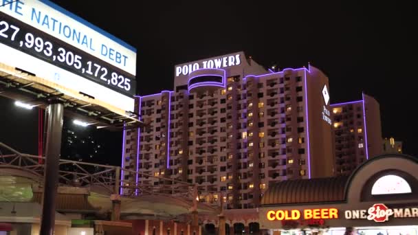 Las Vegas Strip Notte Polo Towers Building Shops Lights Vista — Video Stock