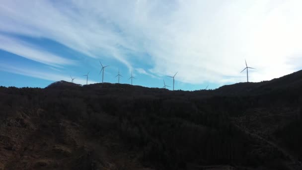 Wind Turbines Mountain Midtfjellet Fitjar Island Norway Sideways Moving Aerial — Video