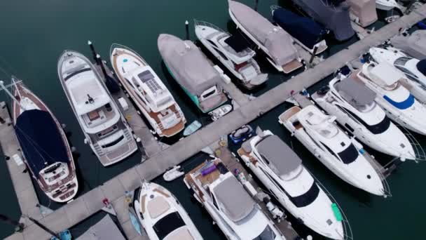 Luchtfoto Van Luxe Jachten Zeilboten Jachthaven — Stockvideo