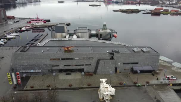 Full Aerial View Norway Petroleum Museum Stavanger — Vídeos de Stock