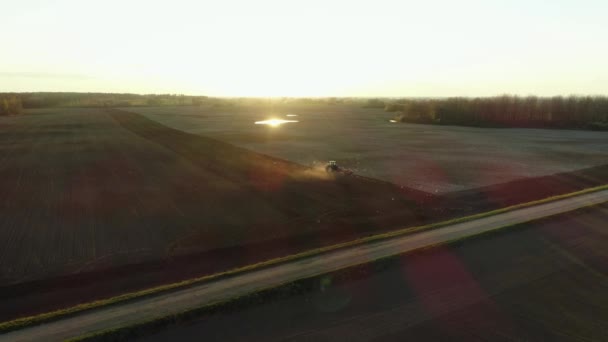 Aerial Drone Shot Countryside Beautiful Sunset Golden Hour Spring Season — Wideo stockowe
