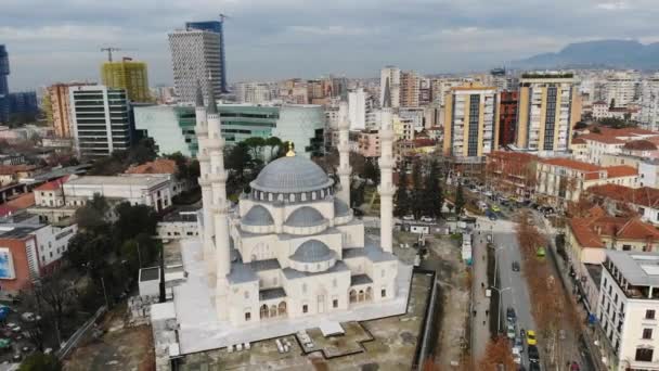 Vista Aérea Pitoresca Inacabada Mesquita Namazgjah Tirana Albânia Durante Dia — Vídeo de Stock