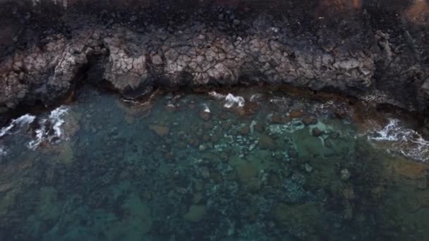 Top Birds Eye View Aerial Shot Rocky Coastline Calm Sea — 비디오