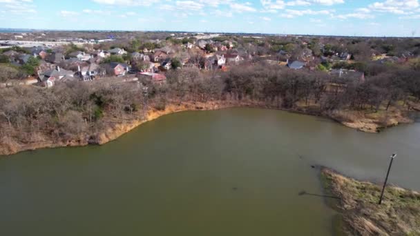 Aerial Flight Lake Next Double Tree Ranch Park Highland Village — Stock Video