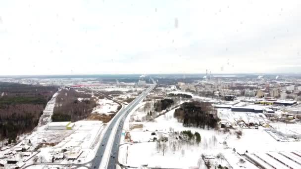 Kaunas Şehri Karayolu Kış Mevsiminde Yoğun Kar Yağışı Sırasında Hava — Stok video