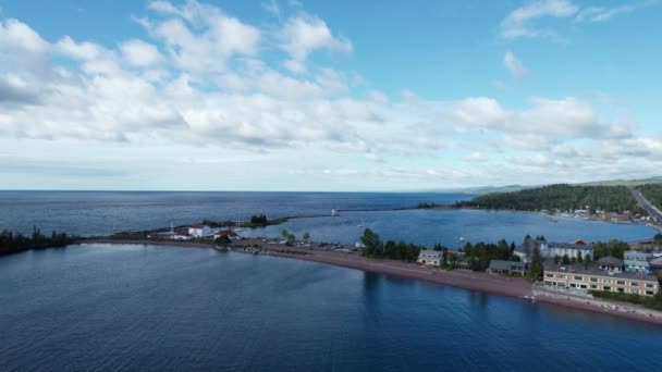 Drone Shot Harbor Grand Marais Summer Sunny Day — Stock videók