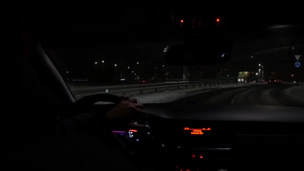 Pov Driving Roundabout Night Time Winter Season — Wideo stockowe