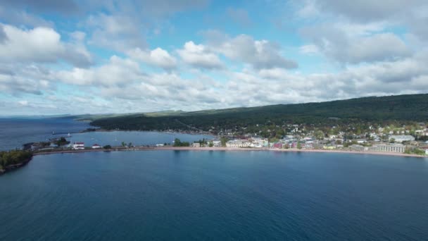 Drone Fly Boat Harbor Partly Cloud Summer Day — Video Stock