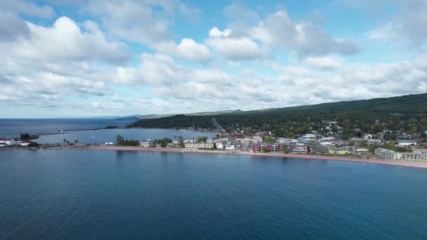 Drone Aerial View Lake Superior Grand Marais Summer — Stock videók