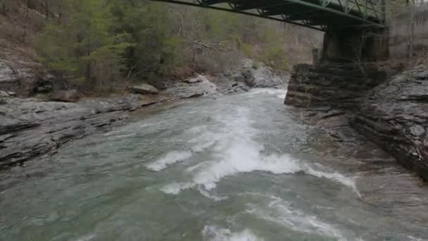 Aerial Drone Shot Flooded Creek Rushing Waterfall Chattanooga — Video