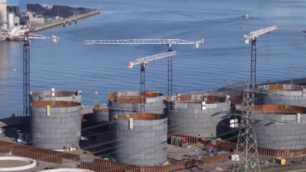 Строительные Краны Новом Нефтеналивном Терминале Порт Роттердам — стоковое видео