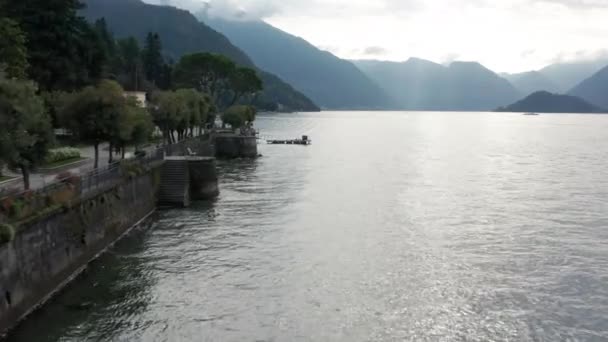 Píer Pedra Passado Aéreo Lago Como Itália — Vídeo de Stock