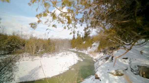Mooie Rivier Uitkijkpunt Zonnige Winterdag Rouge Valley Park Toronto — Stockvideo
