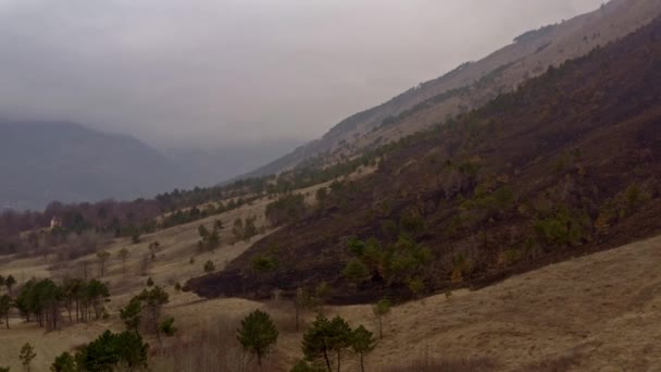 Effect Climate Changes Hills Fire Left Land Destroyed — Stock video