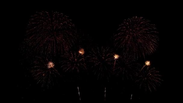 真の花火のシームレスなループ背景真の黄金の輝く花火の抽象的なぼかしと夜空のボケのライト — ストック動画