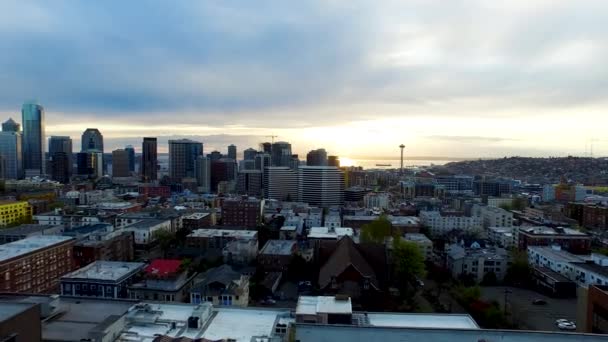 Wide Aerial Shot Showing Growing Seattle Skyline Circa 2015 — Vídeos de Stock