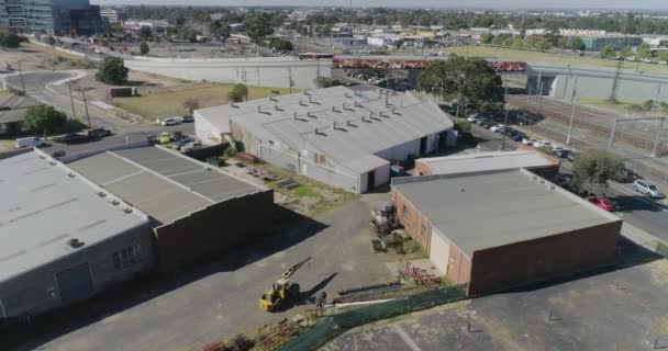 Yellow Crane Being Prepared Carry Heavy Metal Poles Site Yard — Stockvideo