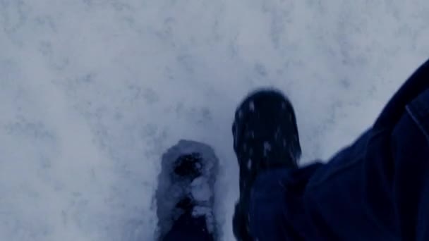 Falling Snow Ice While Trying Make Walking Gopro Pov — Stockvideo