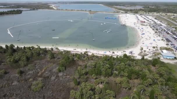 Familie Plezier Aan Kust Van Florida Waterski Katrol Systeem Geen — Stockvideo