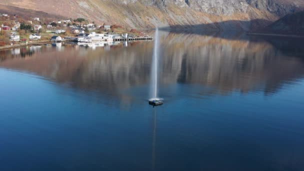 Fountain Fjord Fishing Village Torsken Norway Sky Reflected Mirrorlike Still — Video Stock