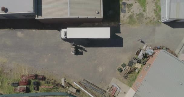 Forklift Loading Truck Delivery Aerial Perspective — Stock Video