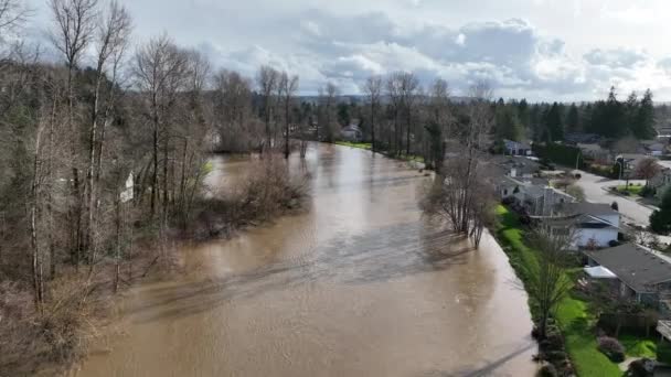 Cinematic Aerial Drone Dolly Shot Flooding Residential Neighborhood Duwamish Green — Vídeo de Stock