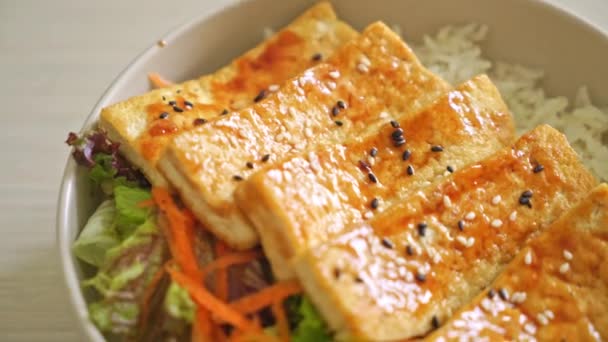 Bol Riz Tofu Teriyaki Style Végétalien Végétarien — Video