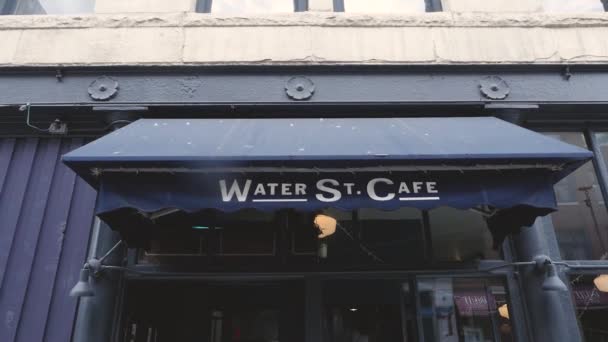 Water Cafe Front Entrance Tarp Canopy Medium Wide Angle Panning — стокове відео