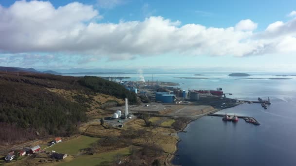 Europa Grootste Aardgasverwerkingsfabriek Karsto Noorwegen Prachtig Overzicht Vanuit Lucht Van — Stockvideo