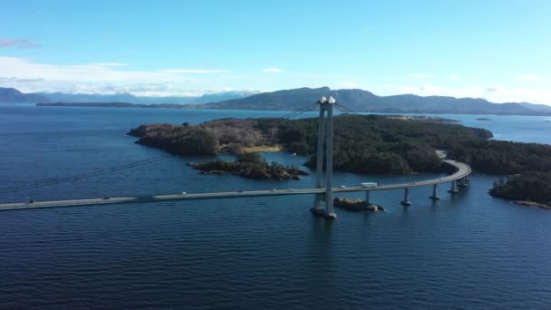 Bomlo Suspension Bridge Connecting Together Bomlo Stord Spissoysundet Norway Coastal — стокове відео