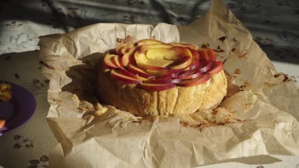 Meisjes Handen Versieren Mooie Zelfgemaakte Cheesecake — Stockvideo