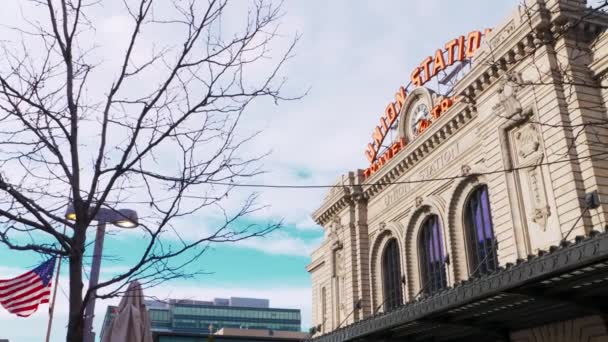 Union Stasyonu Denver Colorado Tren Istasyonunun Muhteşem Yavaş Çekim Tavası — Stok video