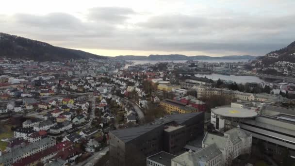 Panoramica Aerea Panoramica Della Città Bergen Vista Dall Ospedale Haukeland — Video Stock