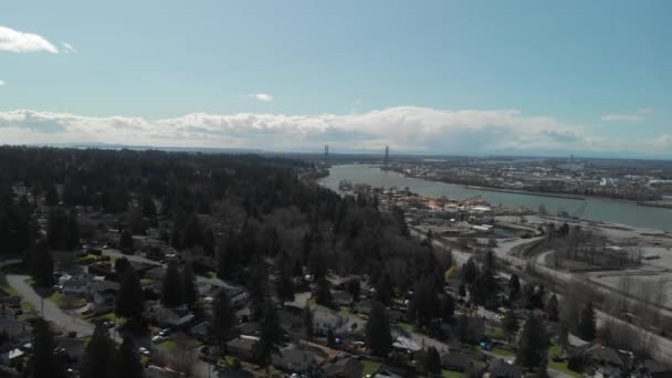 Scenic View Delta Edge Fraser River Alex Fraser Bridge Background — Video