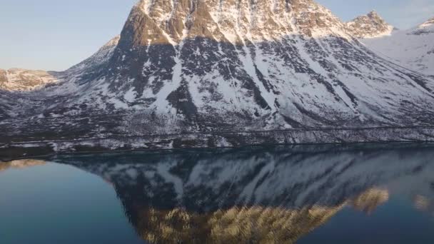 Aerial Drone Ocean Grtfjord Kvaloya Northern Norway — Vídeos de Stock