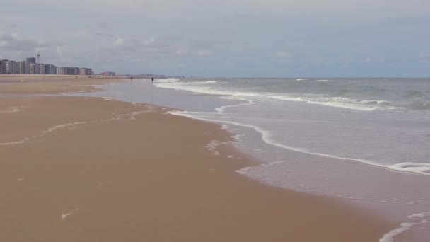 Sandy Beach Ostend Stormy Summer Day — стокове відео