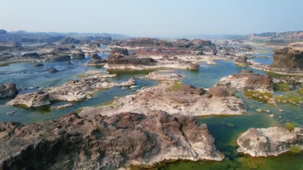 Aerial Overview Beautiful Natural Scenic Narmada River Gujrat India Rocky — Vídeo de Stock