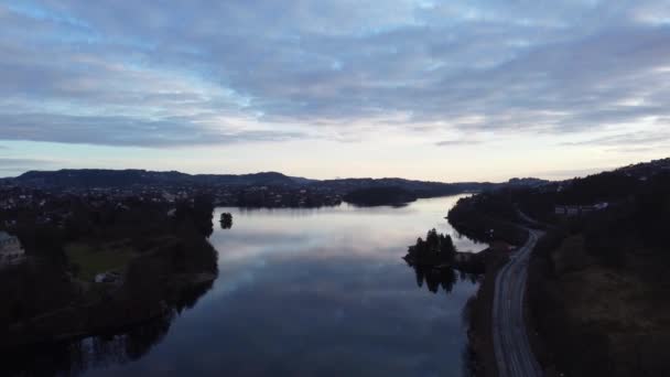 Nachmittags Sonnenuntergang Über Dem Nordasvatnet See Bergen Norwegen Antenne Von — Stockvideo