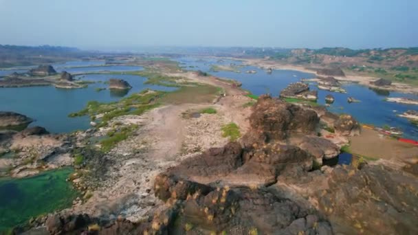 Aerial Forwarding Shot Beautiful Narmada River Gujrat India Southeast Asia — Stock video