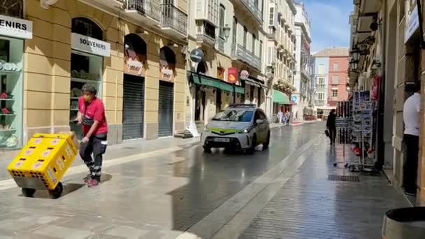 Police Car Driving Street City Center Malaga Police Driving Walking — 비디오