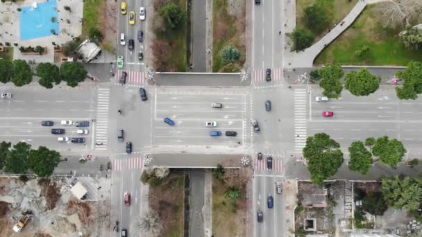 Top Aerial View Intersection Tirana Albania Rush Hour — Stockvideo